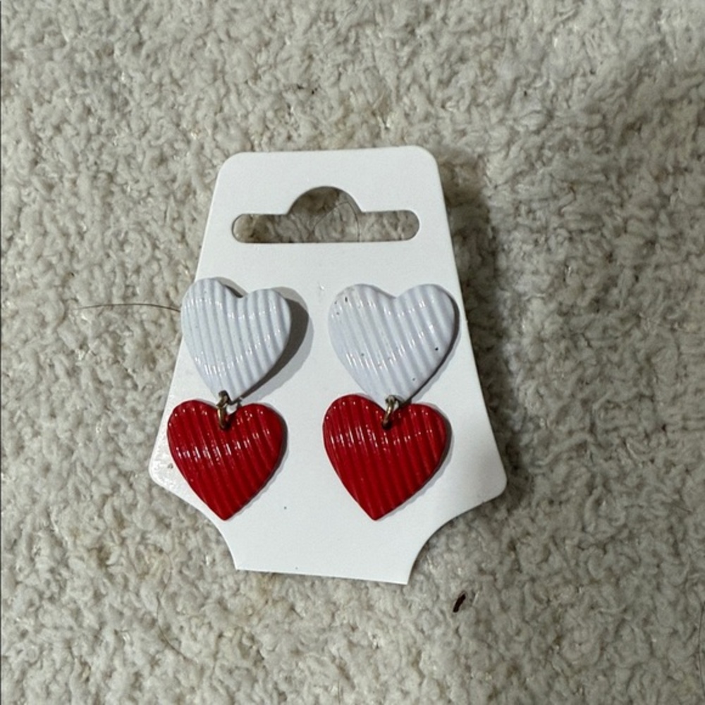Heart Shaped Red and White Earrings